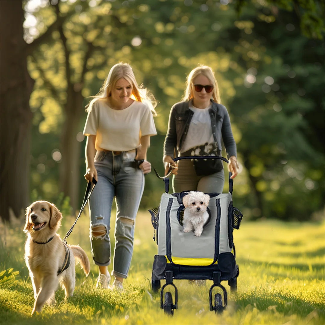Cochecito de viaje portátil 2 en 1 para mascotas, silla de pase, asiento para coche, transportín, asa desmontable, convertible para perros pequeños y gatos.