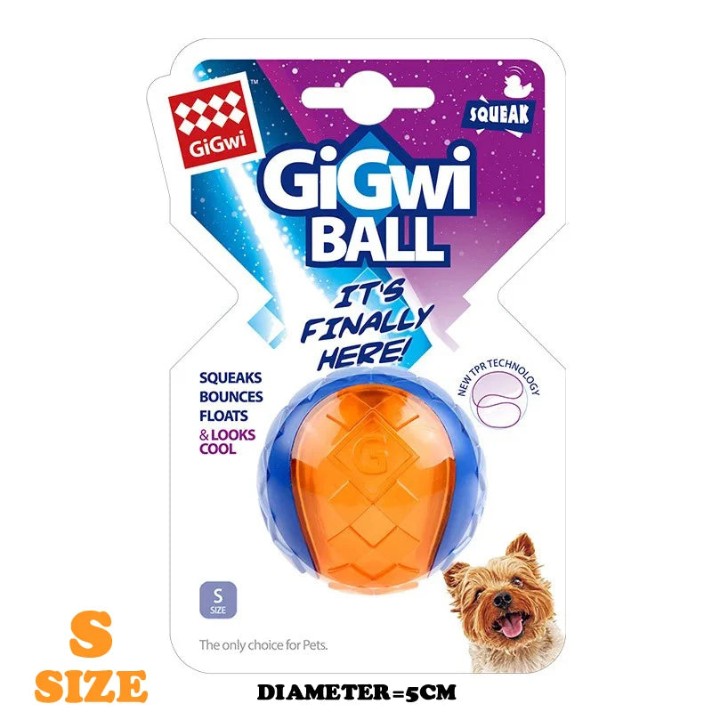 Pelota interactiva para perros Gigwi Pet Toys, serie G-Ball, con sonido, 6,35 cm (2,5"), para perros pequeños y medianos, rebota y viene en colores surtidos.