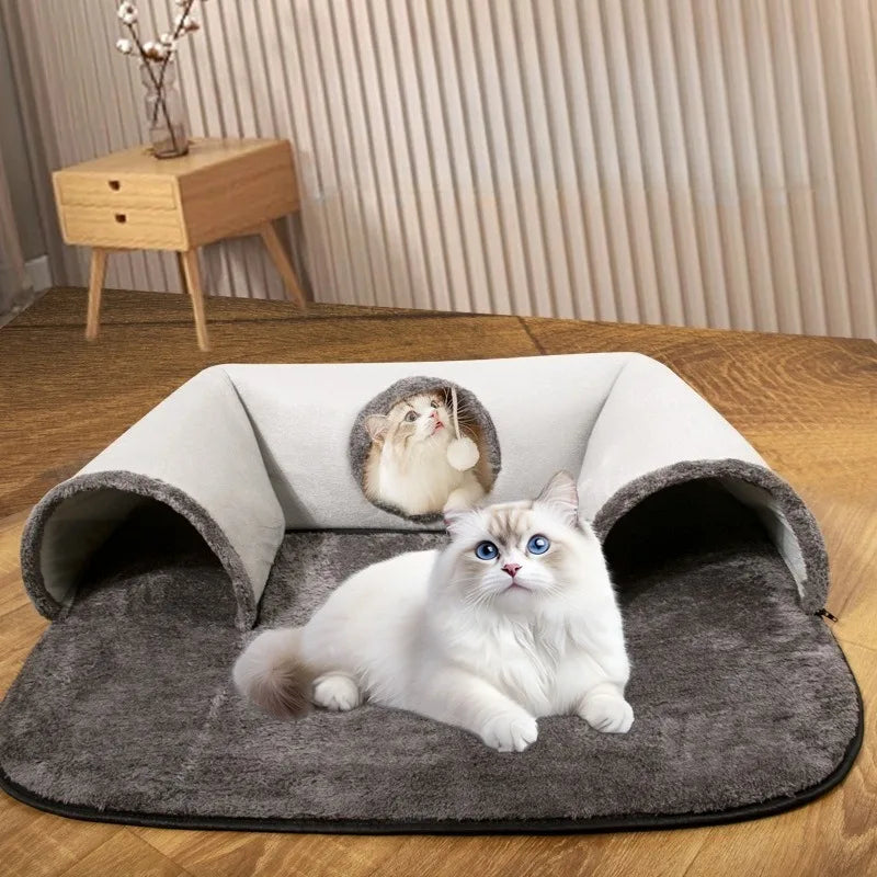 Túnel interactivo para gatos en forma de U, disponible para las cuatro estaciones