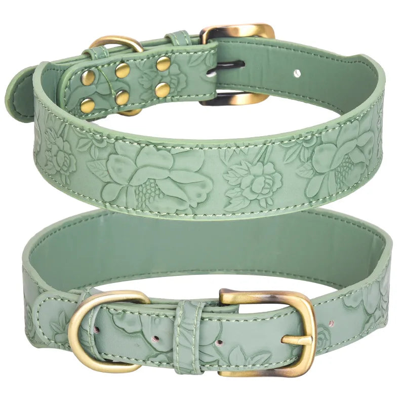 Collar para perro con estampado floral, de cuero repujado, estilo retro, tallas mediana y grande.