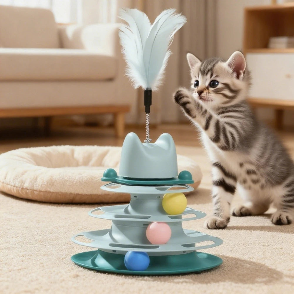 Divertido juguete para gatos, juguetes para gatos, inteligencia, disco de juego triple, pelotas de juguete para gatos, juguetes de pelotas, mascotas, rosa, azul, verde, naranja, productos para mascotas