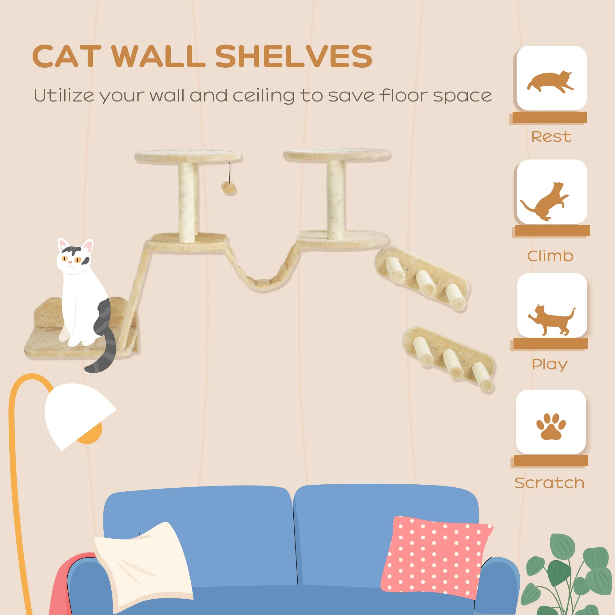 Conjunto de pared de 3 piezas para gatos