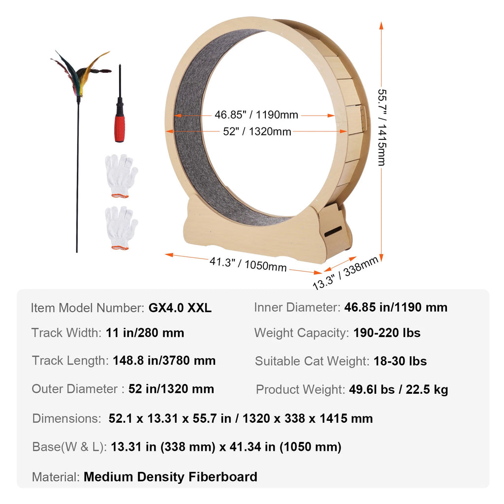 Rueda de ejercicio de madera para gatos SucceBuy, rueda grande para gatos de interior con alfombra desmontable y juguete para gatos