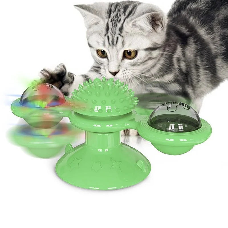 Juguete interactivo para gatos con forma de molino de viento. Juego de rompecabezas con plato giratorio para gatitos. Ideal para cepillar los dientes de los gatitos.
