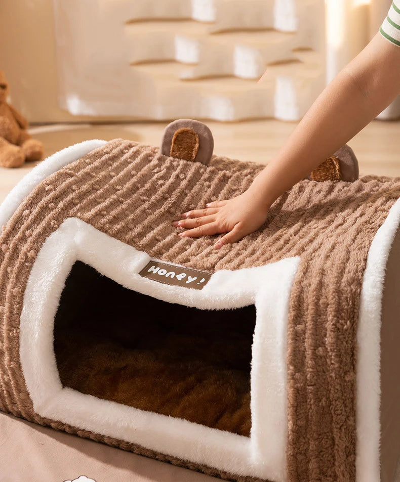 Casita adorable para mascotas con cama plegable y suave, castillo desmontable y lavable, ideal para perros pequeños y medianos y gatos.