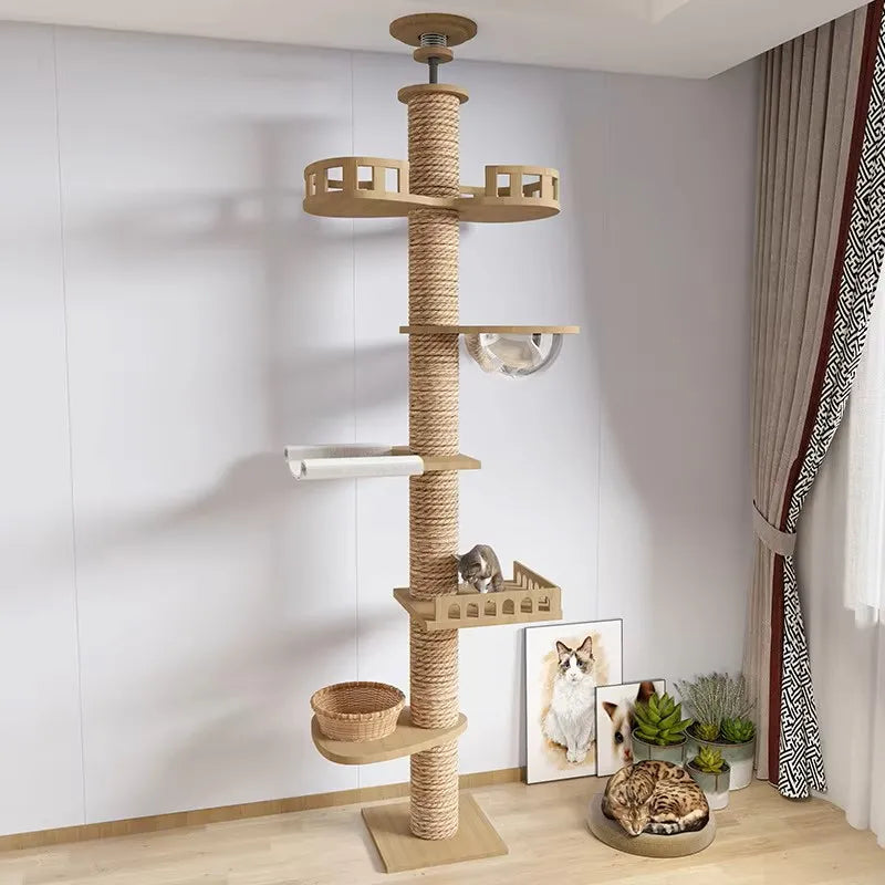 Casa para gatos ajustable, torre para gatos de piso a techo, condominio multinivel con rascador y hamaca. Productos para mascotas.