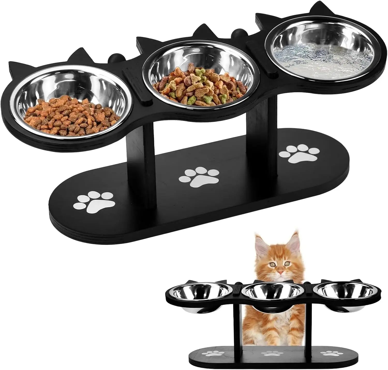 Comedero elevado para gatos, bebedero para gatos, juego de 3 comederos de acero inoxidable para gatos y perros pequeños.