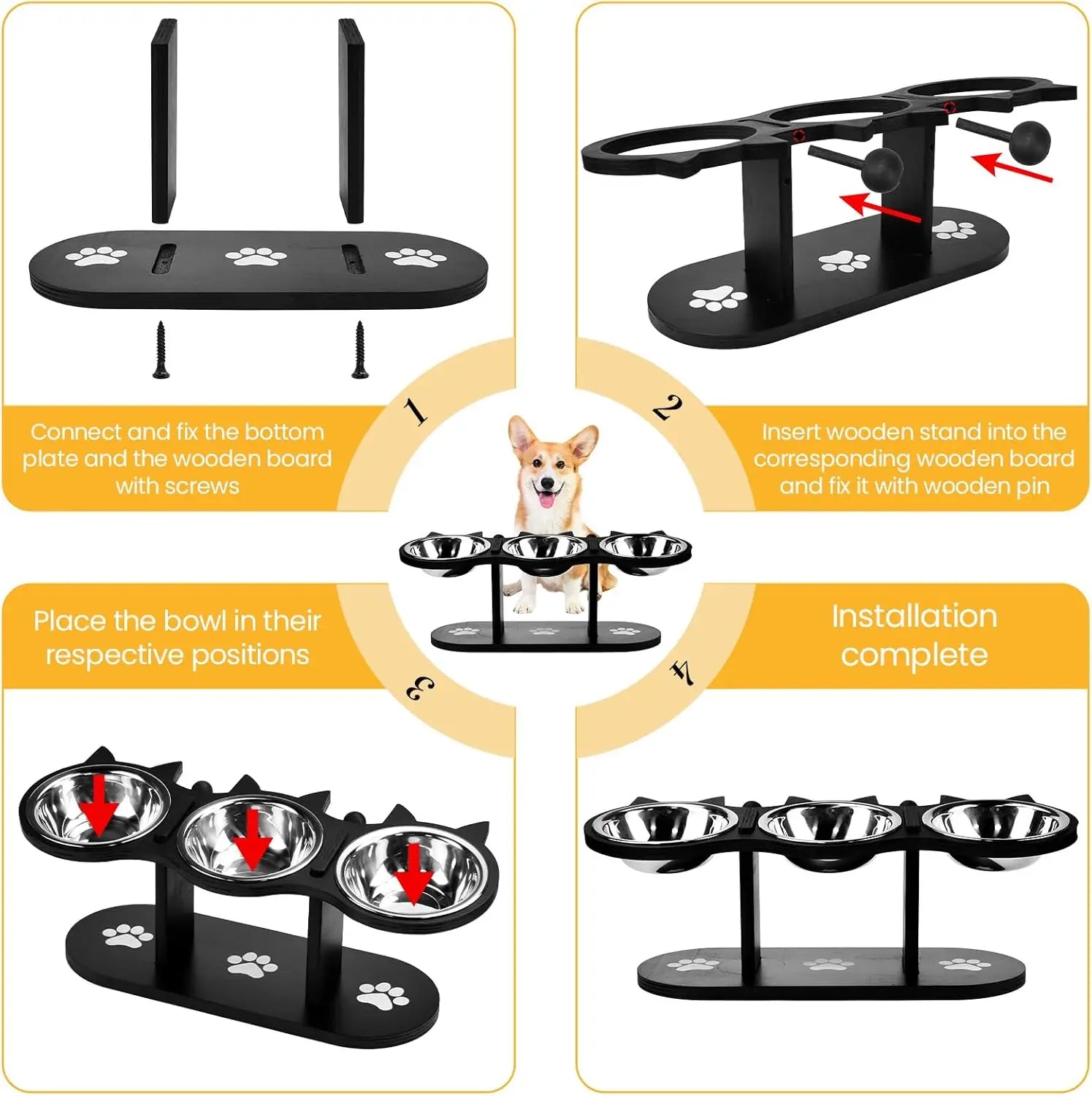 Comedero elevado para gatos, bebedero para gatos, juego de 3 comederos de acero inoxidable para gatos y perros pequeños.