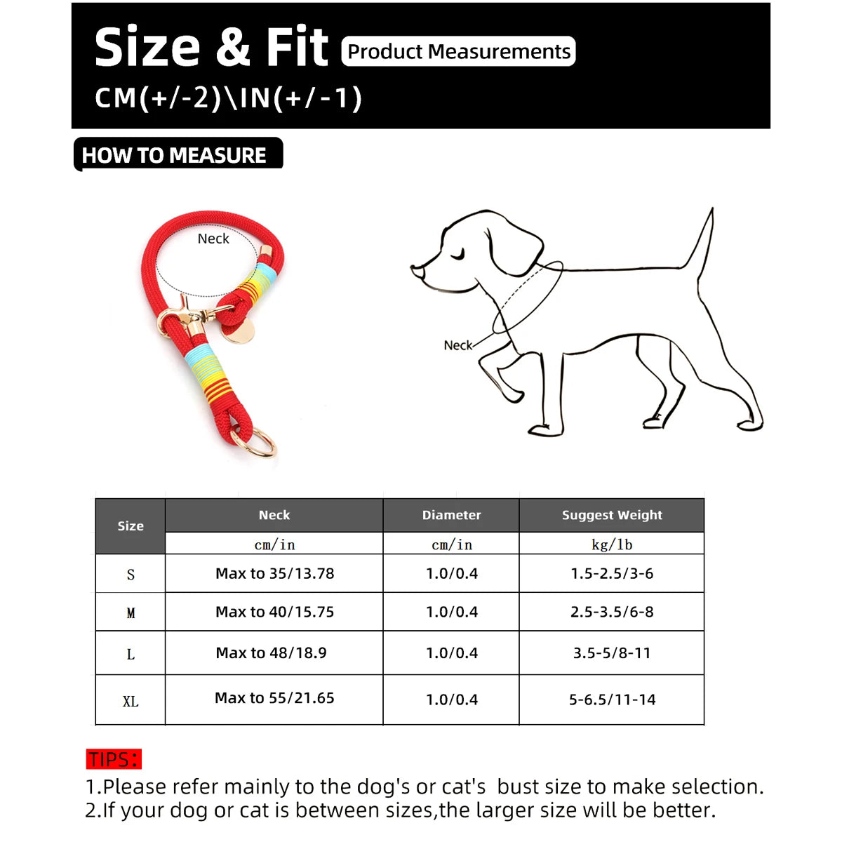 Collar para perro arcoíris trenzado de paracord colorido, anillo para el cuello para perros