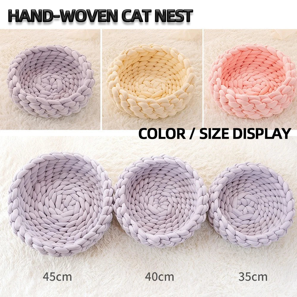 Nido para mascotas Weave Pet Nest, caseta para perros de tejido grueso, diámetro de 30 a 60 cm, cálida, desmontable, lavable, redonda, para gatos, disponible en todas las estaciones.