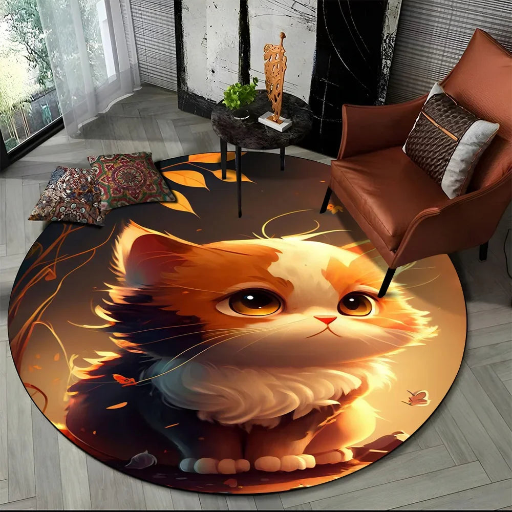 Alfombra redonda de dibujos animados con diseño de gato calicó, gato persa o Ragdoll, ideal para sala de estar, dormitorio o habitación infantil. También sirve como alfombra antideslizante para mascotas.