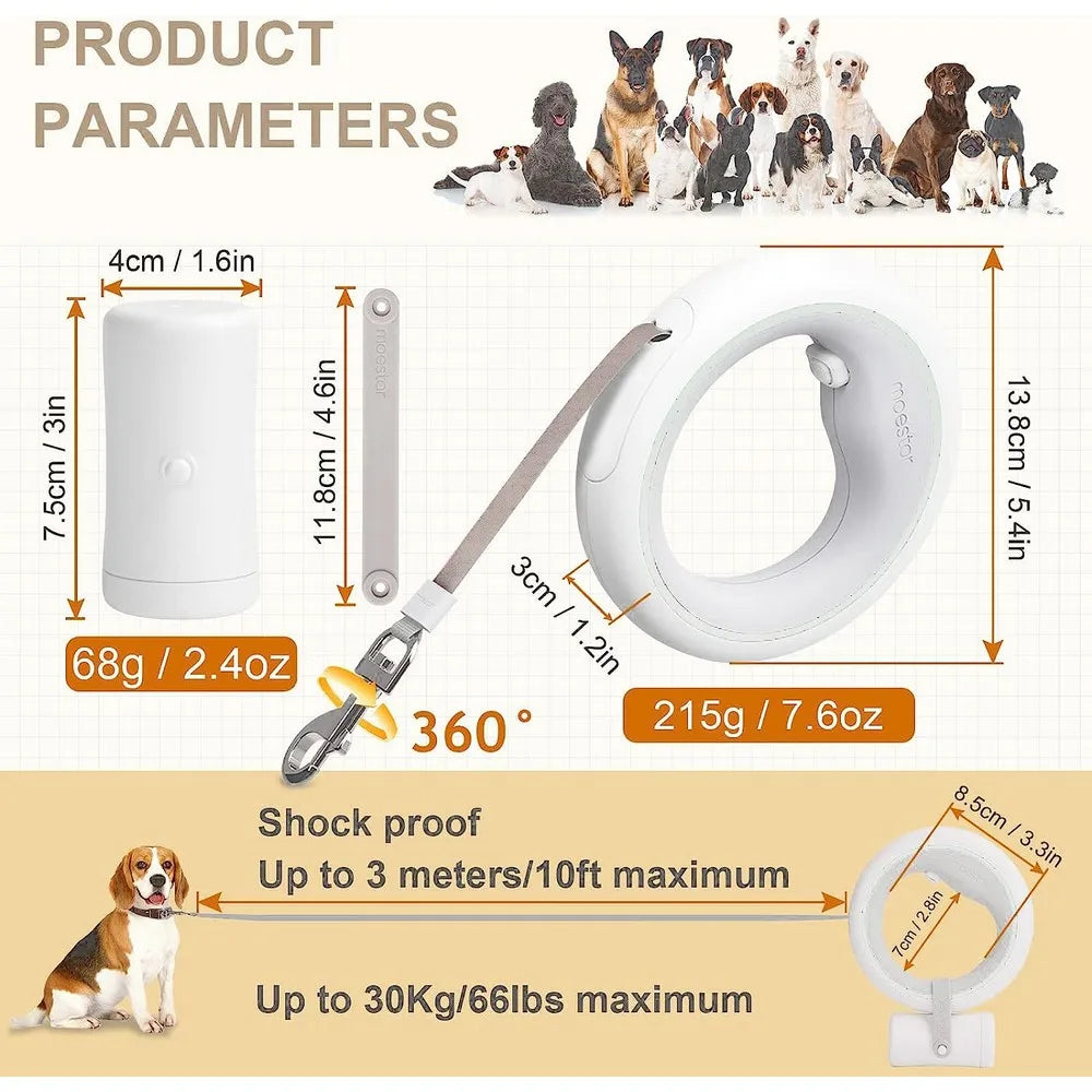 Correa retráctil Moestar tipo OVNI para mascotas con luz LED, ideal para paseos nocturnos. Correa inteligente manos libres anti-choque, color gris.