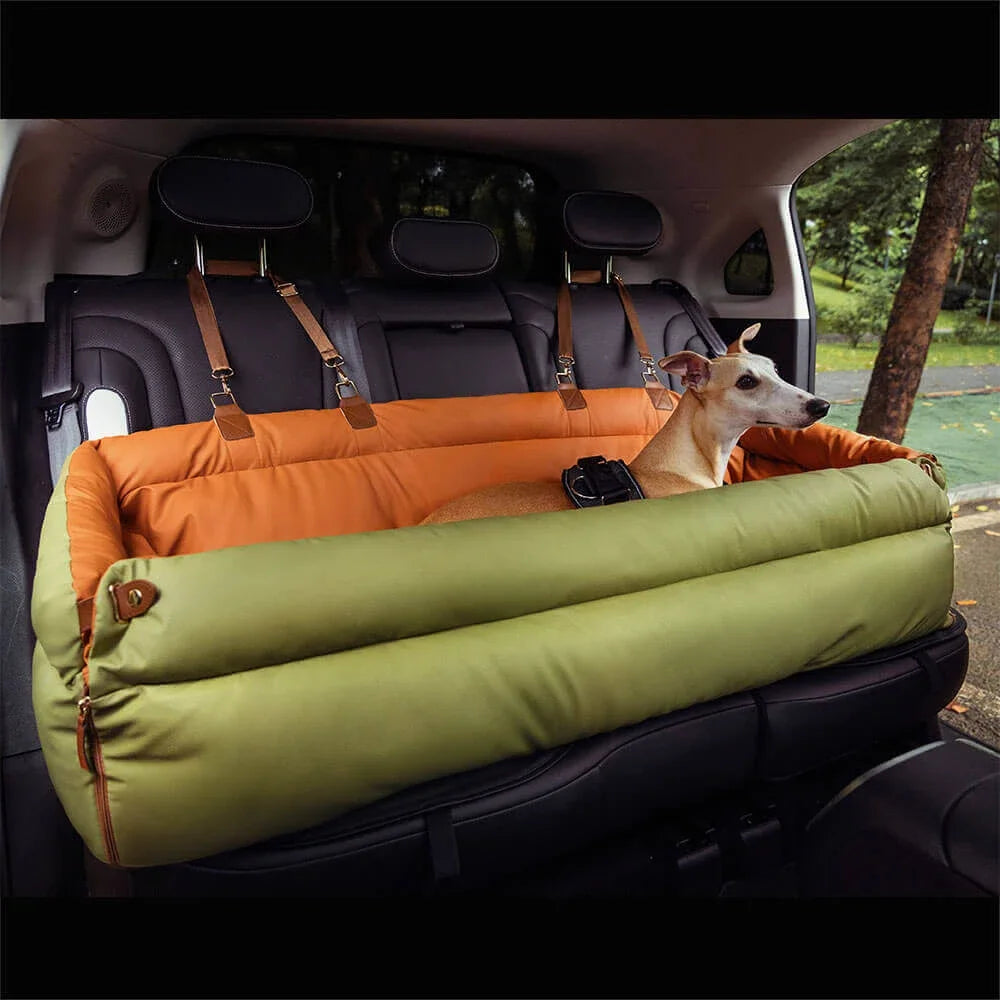 Asiento de coche de lujo para perros y gatos Pet Outing Lathe, de piel sintética, también sirve como cama elevadora.