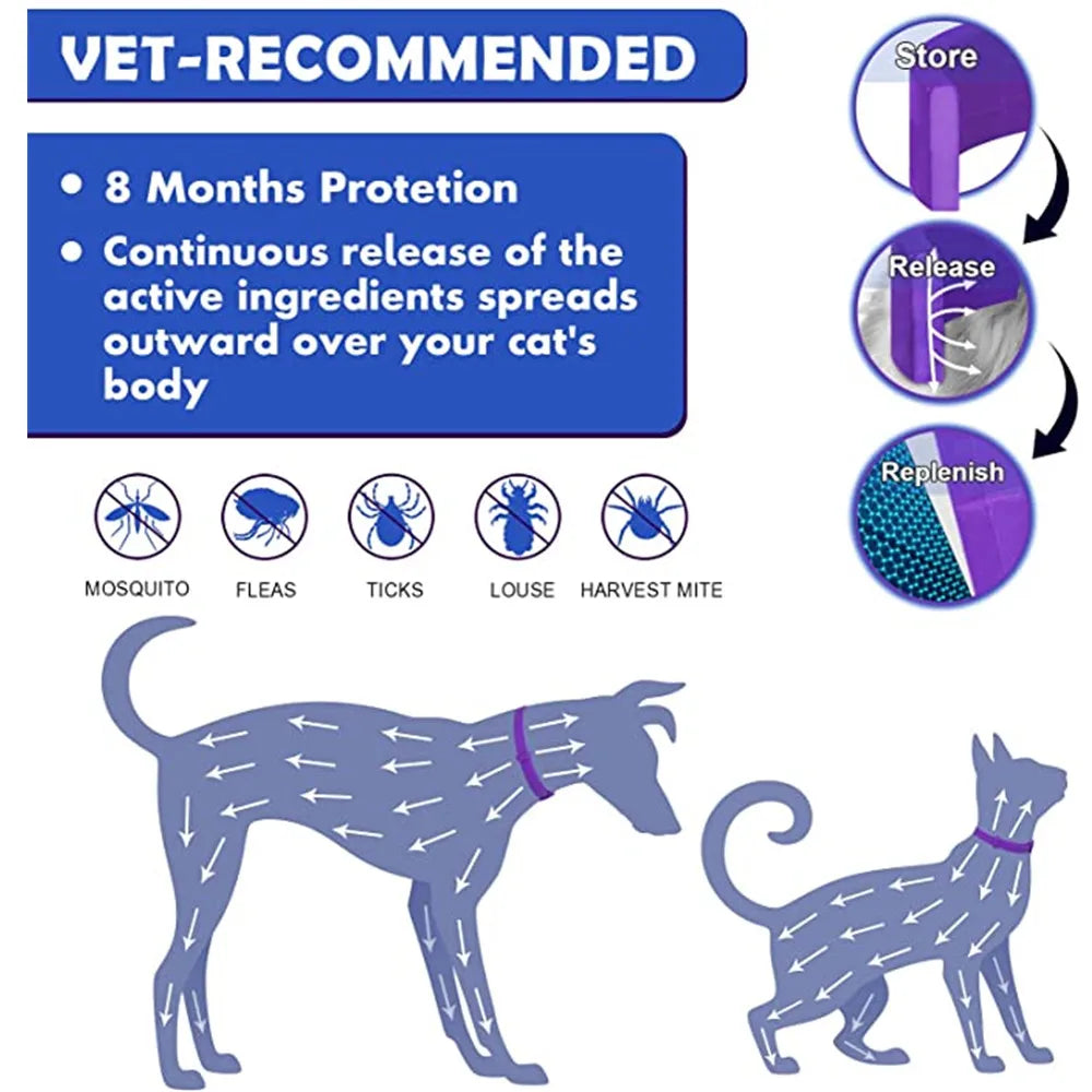 Collar calmante para mascotas, ajustable, para gatos y perros, que reduce la ansiedad y las feromonas.