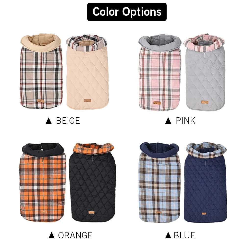 Chaqueta reversible para perro, ropa de invierno impermeable a cuadros, abrigo acolchado suave para perros pequeños y grandes, chaleco cálido para mascotas, Bulldog Francés