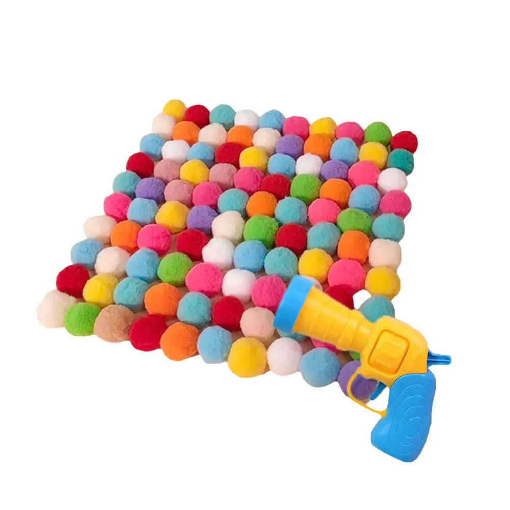 Juguete interactivo de lanzamiento para gatos con 20 pelotas para entrenamiento. Mini pistola de tiro para gatitos. Pelotas de peluche elásticas para mascotas.