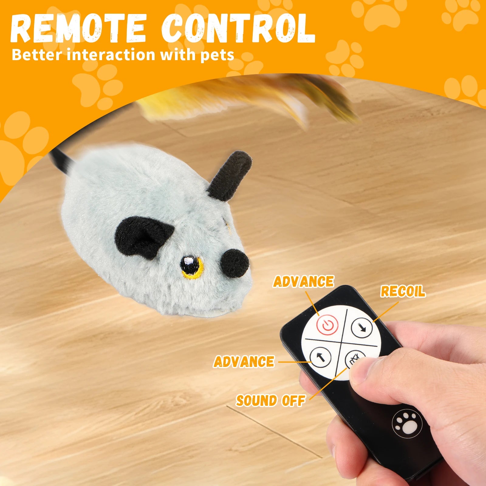 Ratón de peluche interactivo con luz LED, eléctrico, telecontrol, recargable, con movimiento.