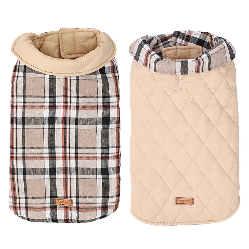 Chaqueta reversible para perro, ropa de invierno impermeable a cuadros, abrigo acolchado suave para perros pequeños y grandes, chaleco cálido para mascotas, Bulldog Francés