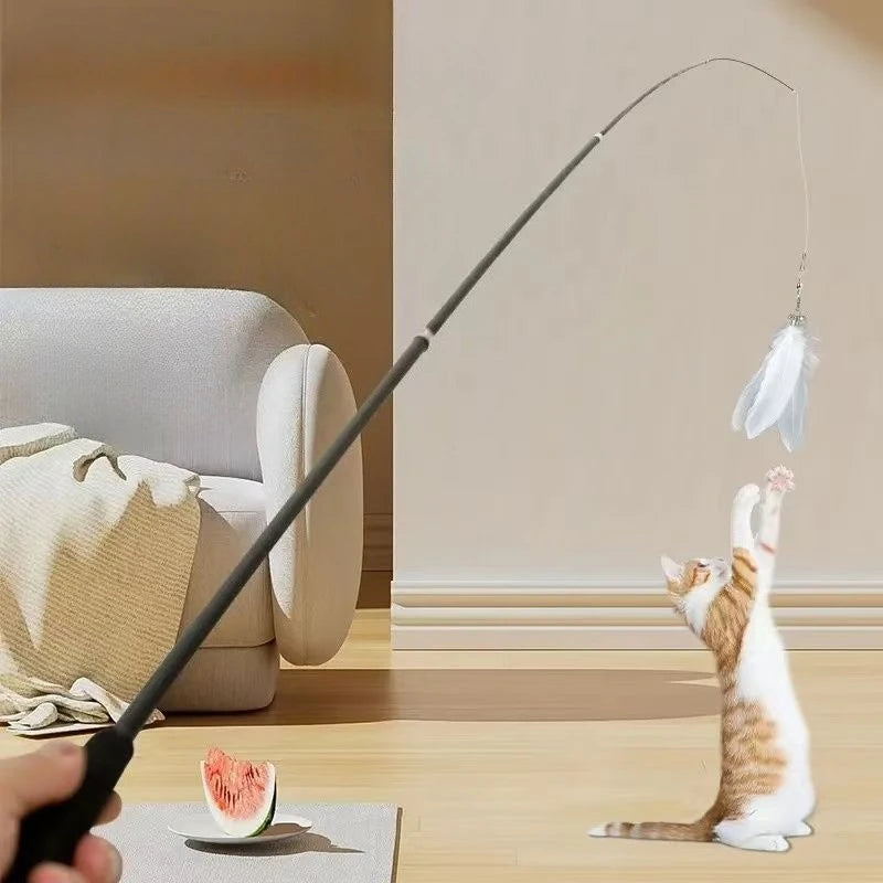 Palo telescópico extensible para gatos, 1,8 m, resistente a arañazos, accesorios para mascotas, caña de pescar telescópica con pluma para gatos activos
