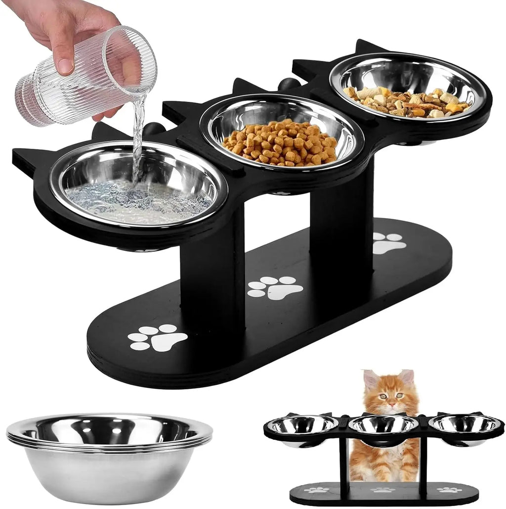 Comedero elevado para gatos, bebedero para gatos, juego de 3 comederos de acero inoxidable para gatos y perros pequeños.
