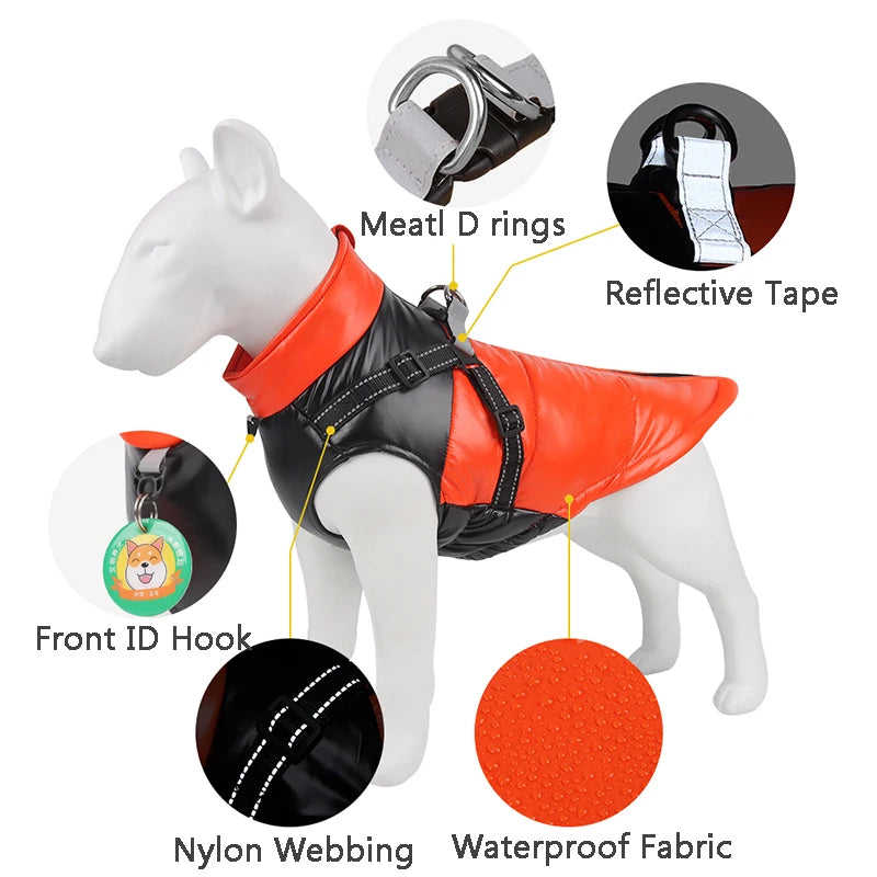 Chaqueta para perro con arnés, ropa de invierno cálida para perros pequeños y medianos, impermeable, para mascotas, disfraz para chihuahua y bulldog francés