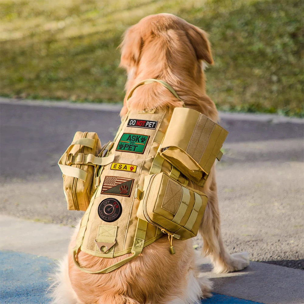 Arnés táctico grande para perros con bolsillos. Chaleco para mascotas. Arnés militar con asa. Apto para perros de servicio que no tiran. Ideal para paseos, entrenamiento y senderismo.