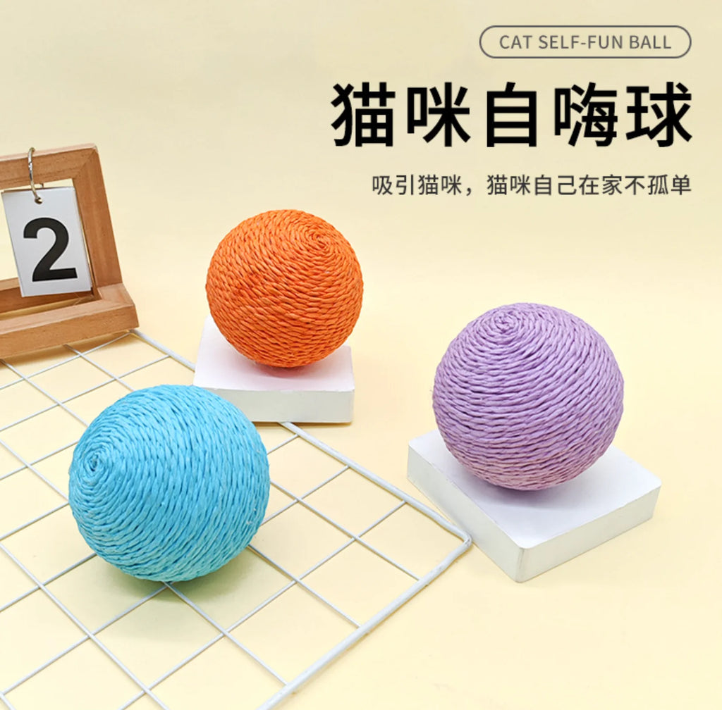 Pelota rascadora interactiva de sisal de 10 cm para gatos, ideal para limpiar los dientes de los gatitos. Pelota antimordeduras con sonido.