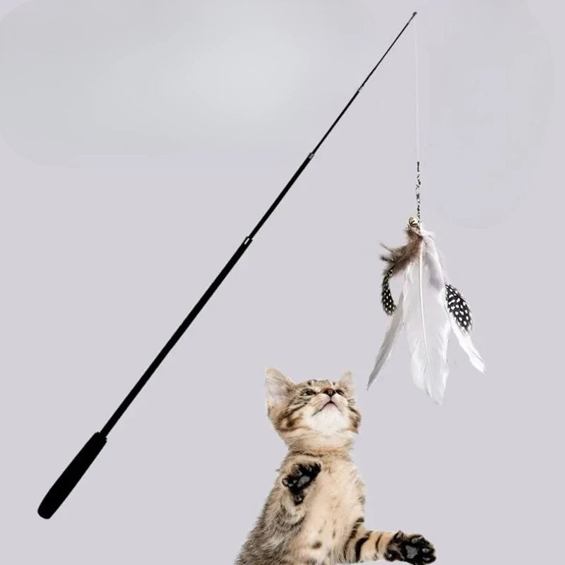 Palo telescópico extensible para gatos, 1,8 m, resistente a arañazos, accesorios para mascotas, caña de pescar telescópica con pluma para gatos activos