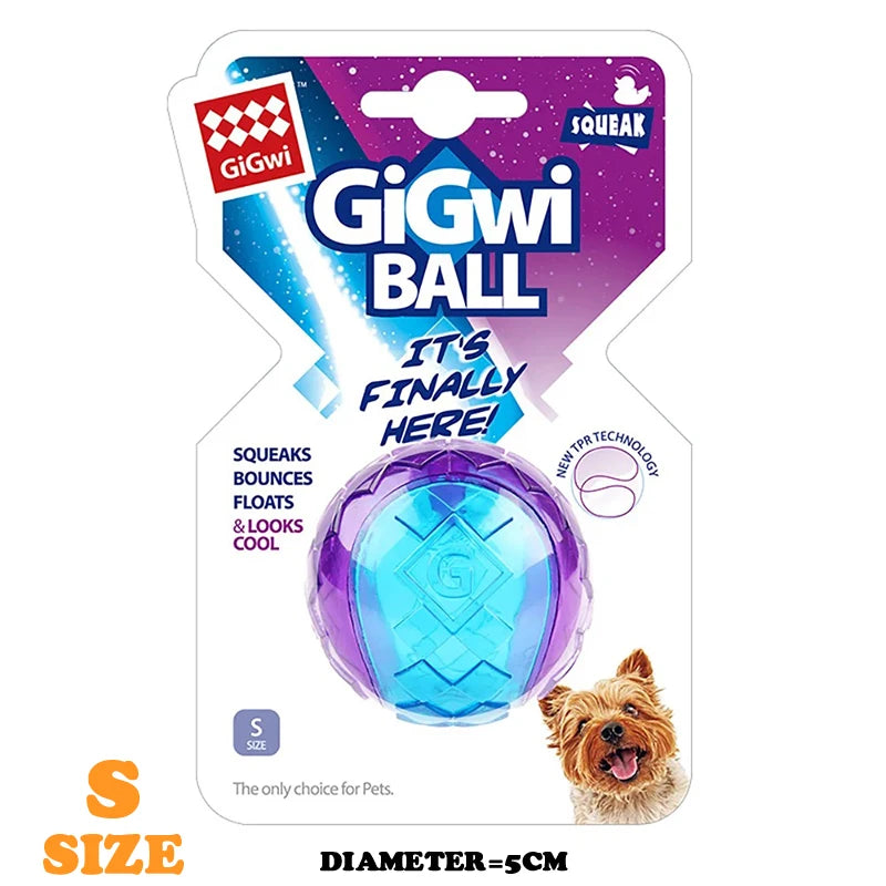 Pelota interactiva para perros Gigwi Pet Toys, serie G-Ball, con sonido, 6,35 cm (2,5"), para perros pequeños y medianos, rebota y viene en colores surtidos.