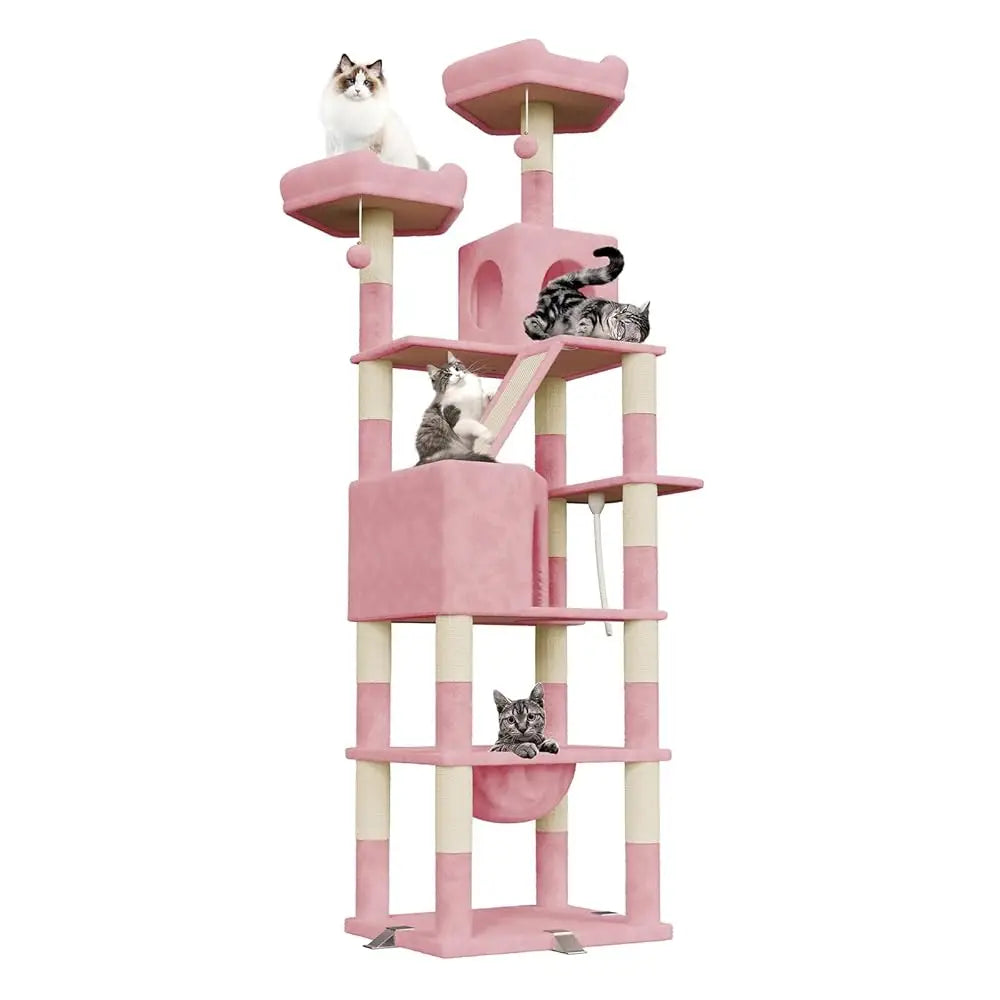 Árbol para gatos Oak & Tea XXL de 208 cm con rascador, hamaca y tabla rascadora. Seguro para gatos grandes.