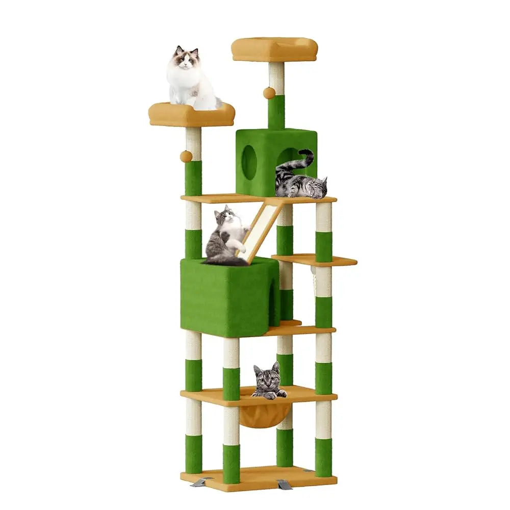 Árbol para gatos Oak & Tea XXL de 208 cm con rascador, hamaca y tabla rascadora. Seguro para gatos grandes.