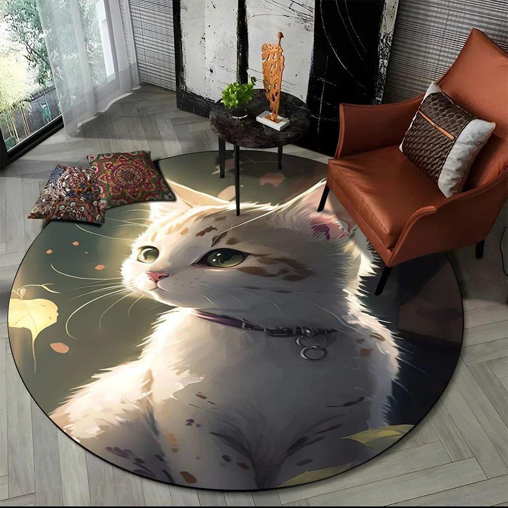 Alfombra redonda de dibujos animados con diseño de gato calicó, gato persa o Ragdoll, ideal para sala de estar, dormitorio o habitación infantil. También sirve como alfombra antideslizante para mascotas.
