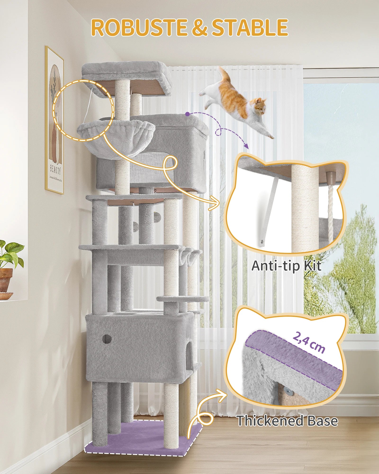 Arbol rascadorpara gatos, con 9 niveles y 200 cm de altura