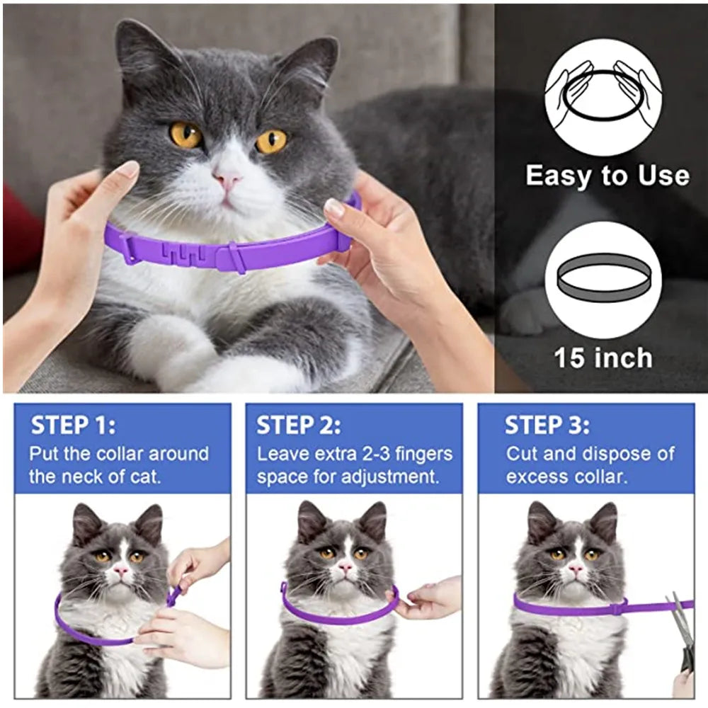 Collar calmante para mascotas, ajustable, para gatos y perros, que reduce la ansiedad y las feromonas.