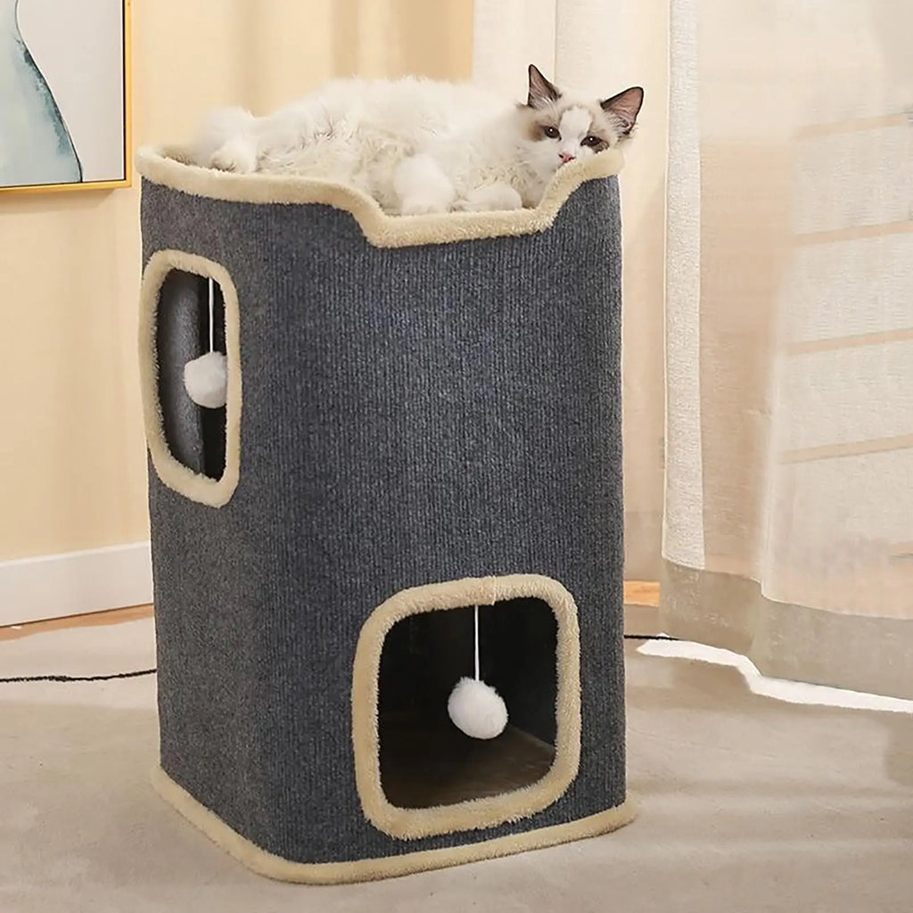 Casa para gatos, con cama superior y cueva de juego