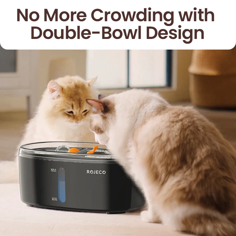 Bebedero automático ROJECO para gatos con doble cuenco, dispensador inalámbrico de agua para perros y gatos, bebedero inteligente para múltiples mascotas y accesorios.