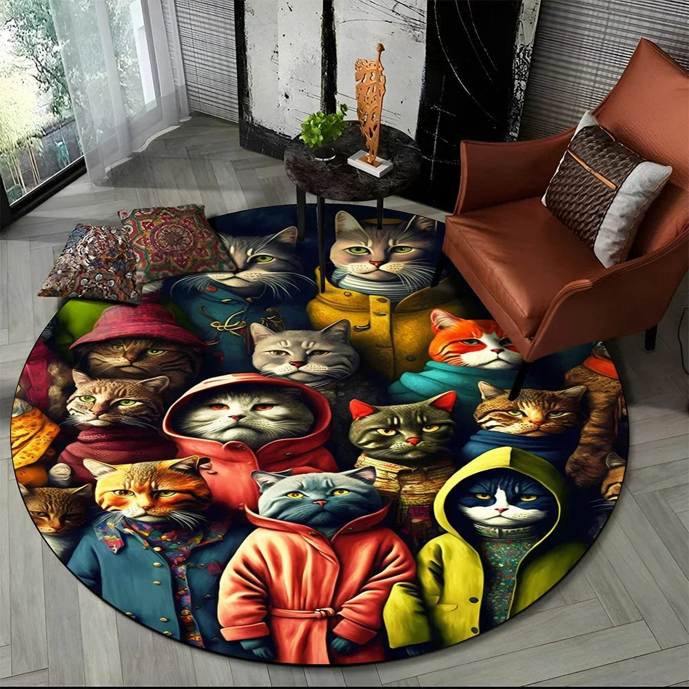 Alfombra redonda de dibujos animados con diseño de gato calicó, gato persa o Ragdoll, ideal para sala de estar, dormitorio o habitación infantil. También sirve como alfombra antideslizante para mascotas.