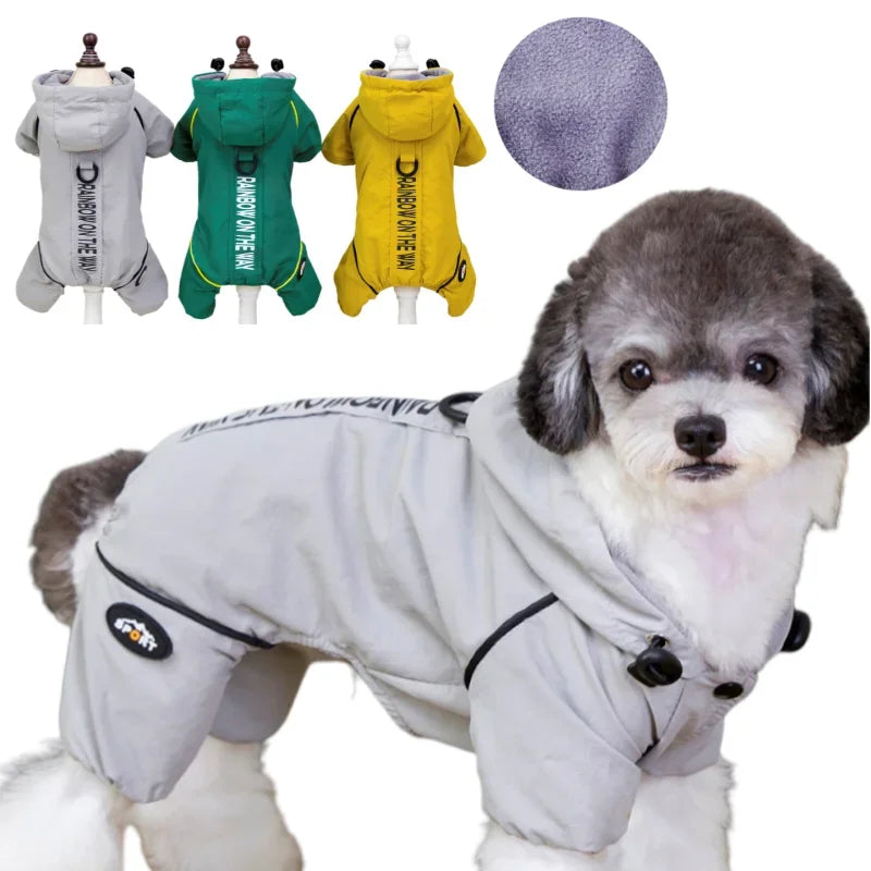 Mono impermeable para mascotas, ropa de invierno de forro polar para perros, abrigo con anilla en D