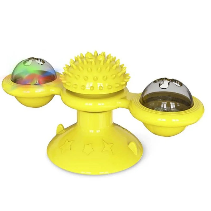 Juguete interactivo para gatos con forma de molino de viento. Juego de rompecabezas con plato giratorio para gatitos. Ideal para cepillar los dientes de los gatitos.