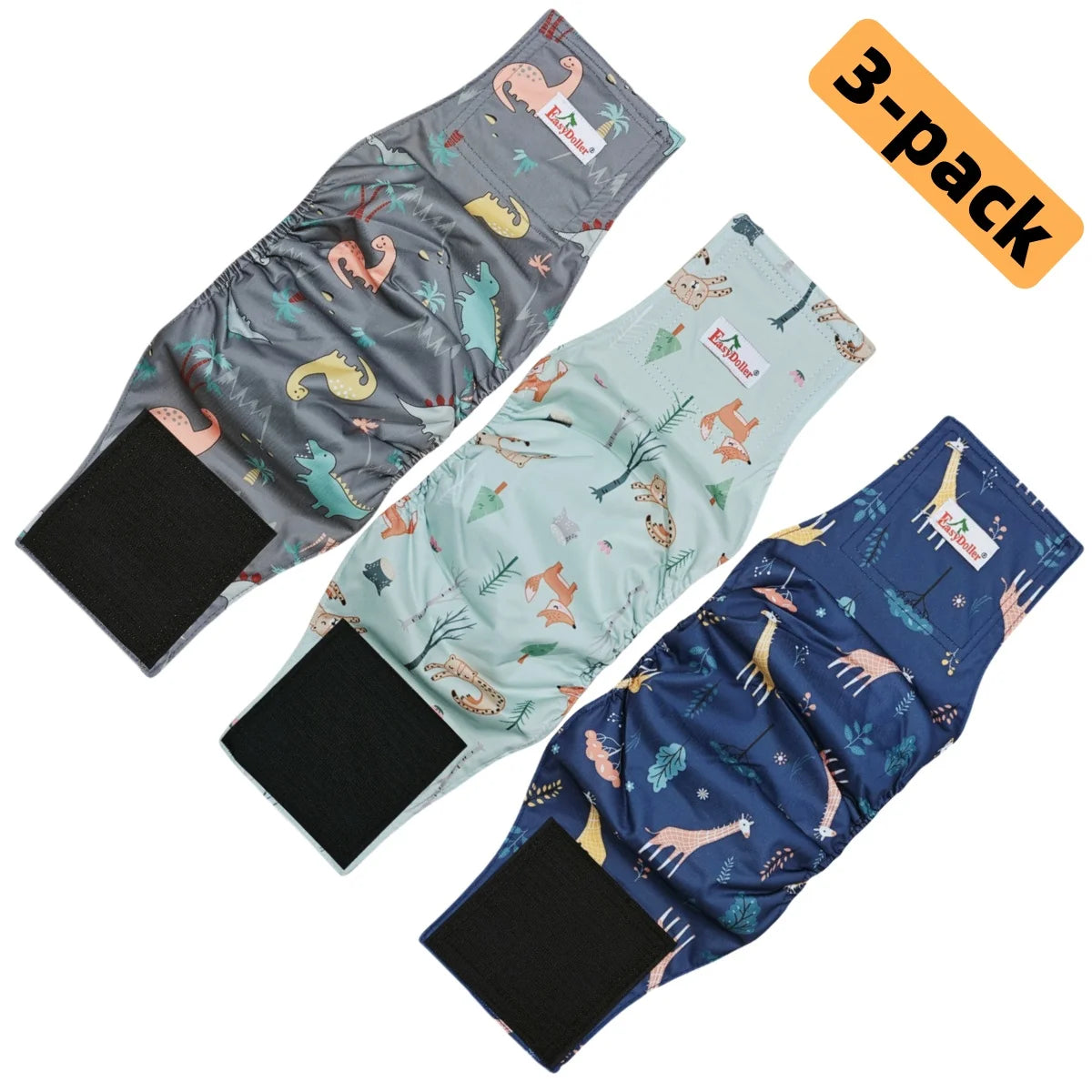 Paquete de 3 pañales lavables para perros machos, bragas sanitarias para mascotas, pañales reutilizables.