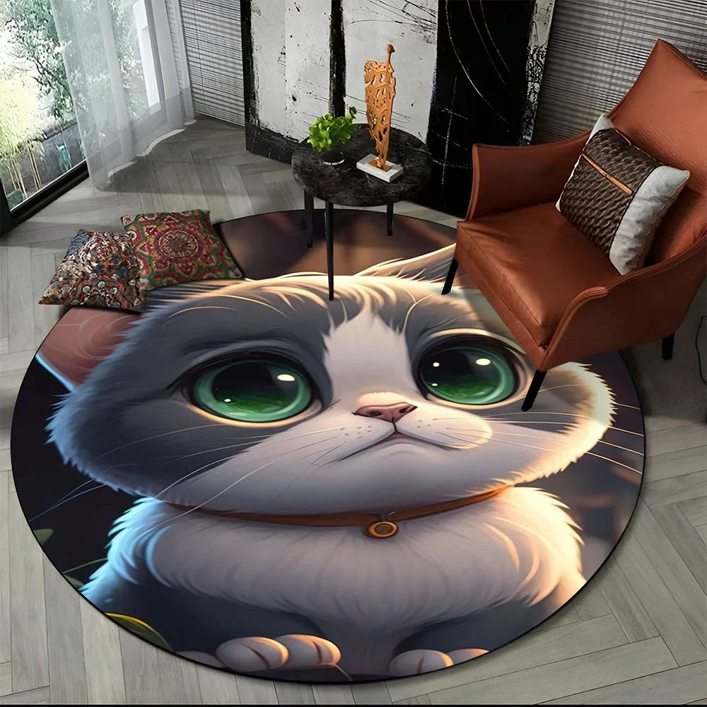 Alfombra redonda de dibujos animados con diseño de gato calicó, gato persa o Ragdoll, ideal para sala de estar, dormitorio o habitación infantil. También sirve como alfombra antideslizante para mascotas.