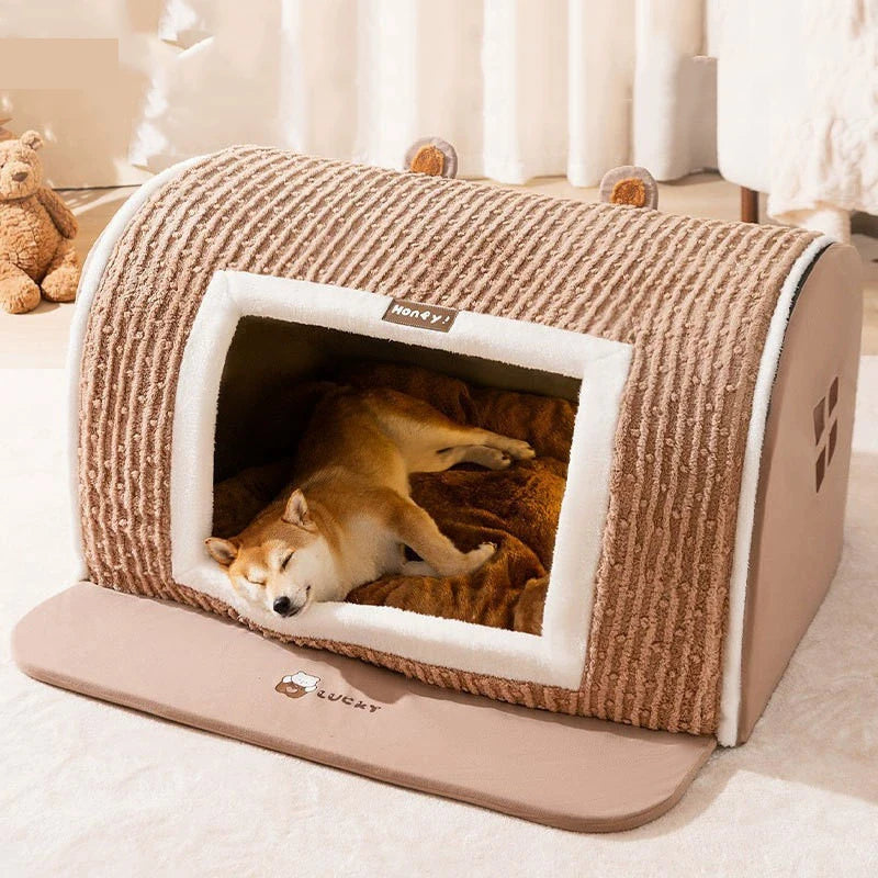 Casita adorable para mascotas con cama plegable y suave, castillo desmontable y lavable, ideal para perros pequeños y medianos y gatos.