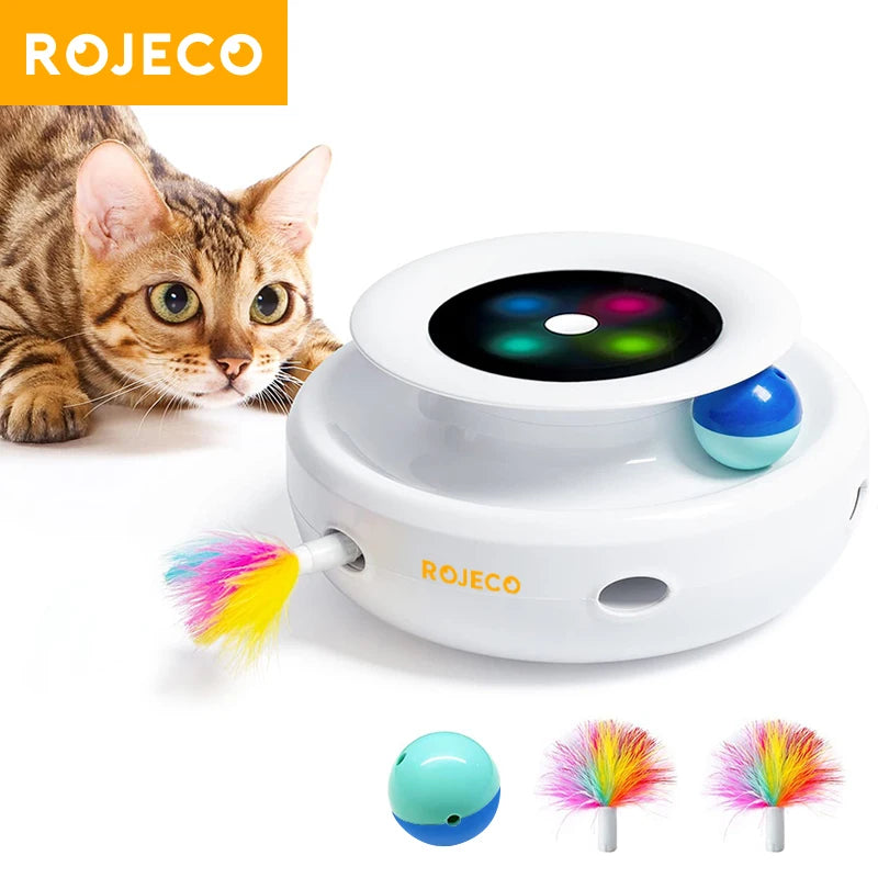 ROJECO 2 en 1 Juguetes Inteligentes para Gatos: Pelota de Plumas Automática con 5 Modos de Juego para Perros y Gatos. Accesorios Electrónicos Interactivos para Mascotas.