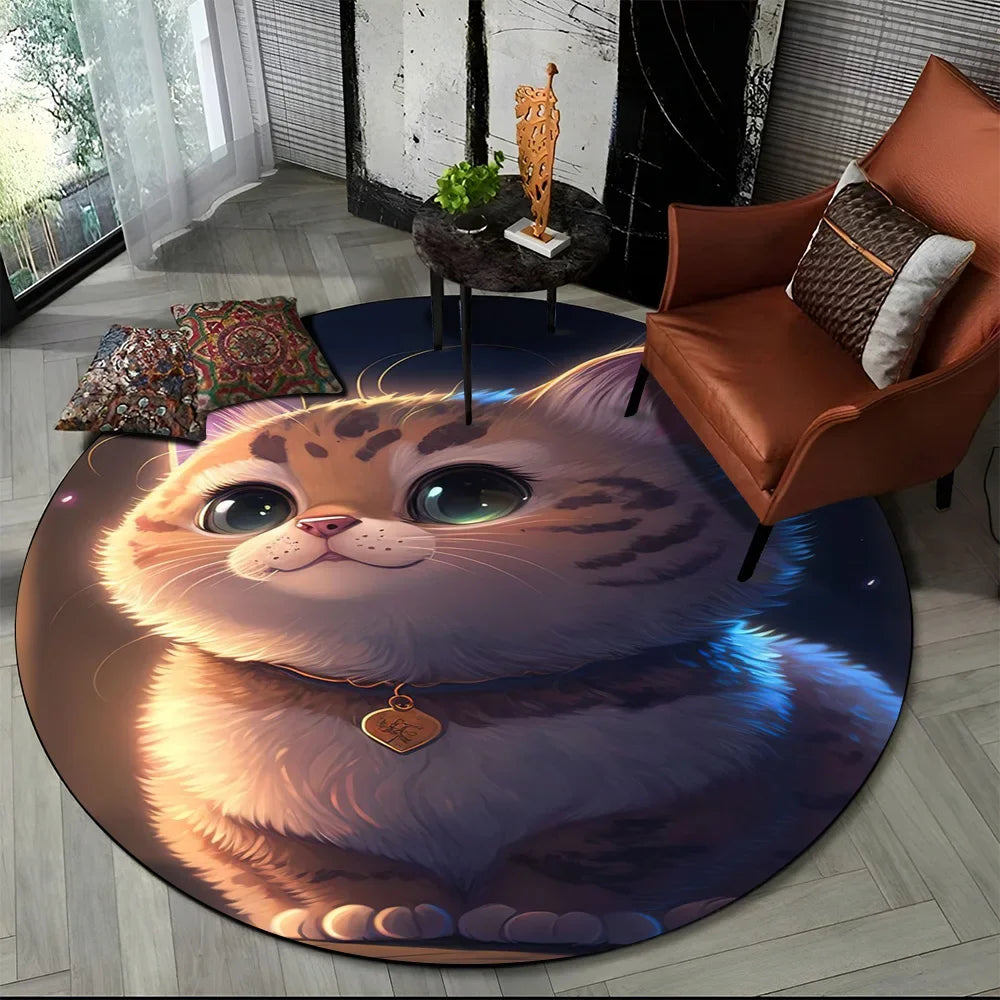 Alfombra redonda de dibujos animados con diseño de gato calicó, gato persa o Ragdoll, ideal para sala de estar, dormitorio o habitación infantil. También sirve como alfombra antideslizante para mascotas.