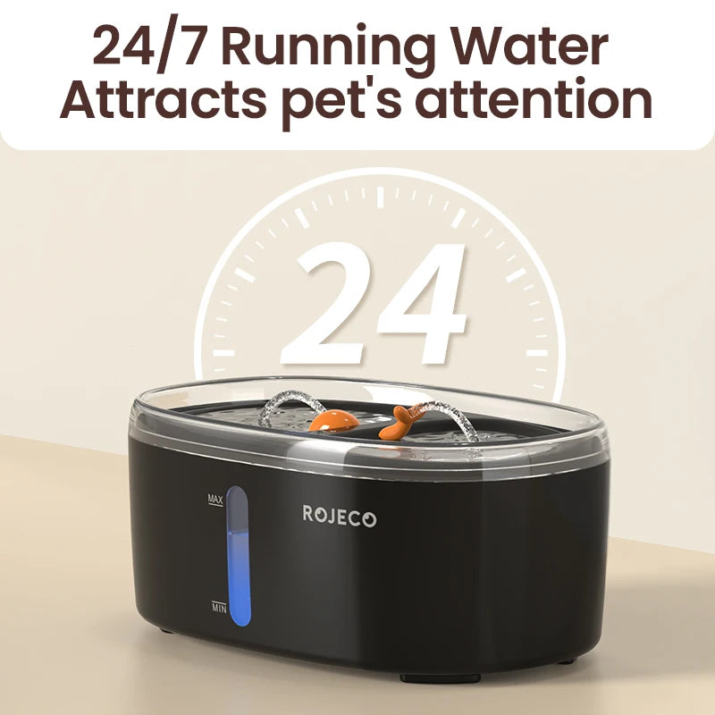 Bebedero automático ROJECO para gatos con doble cuenco, dispensador inalámbrico de agua para perros y gatos, bebedero inteligente para múltiples mascotas y accesorios.