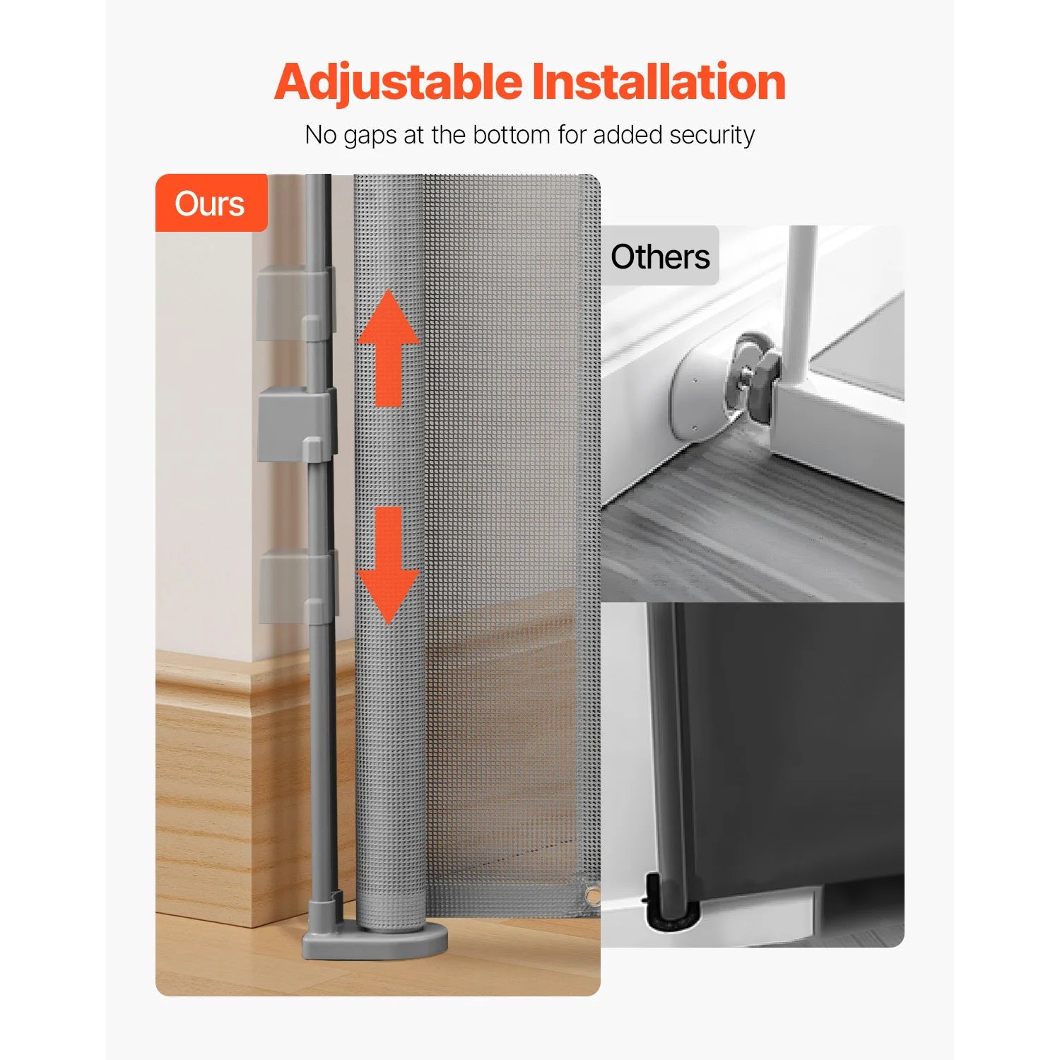 Puerta de seguridad retráctil SucceBuy de 55/71/110 pulgadas, 34 pulgadas de alto, se extiende ampliamente, ideal para niños y mascotas. Material de malla. Fácil de instalar.