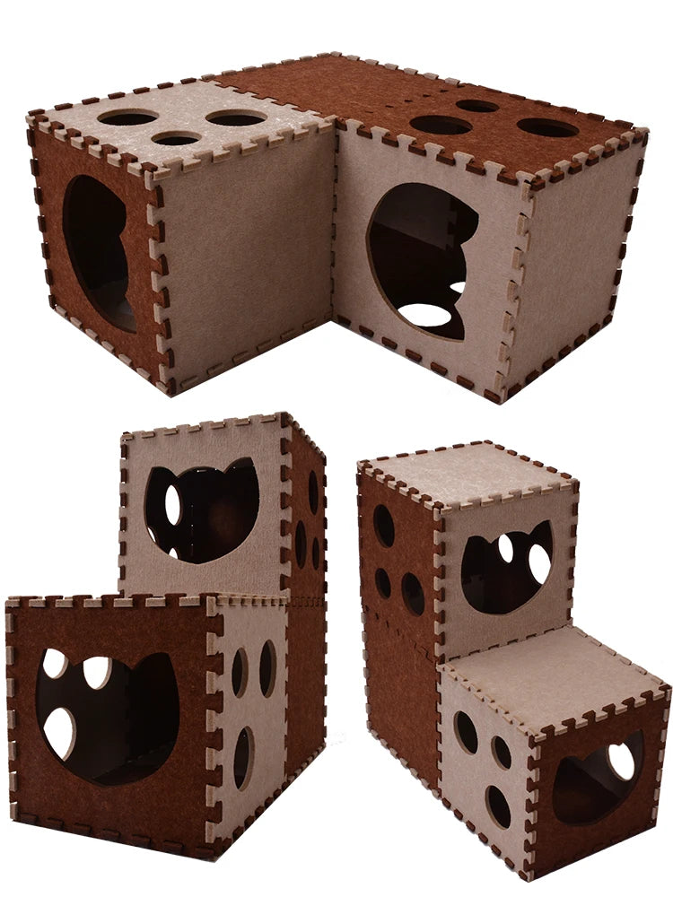5 Color Splicing Cat Tunnel Foldable Felt Cat Scratcher Board Casual Comfort Pet Litter Duplex House for Interactive Cat Play