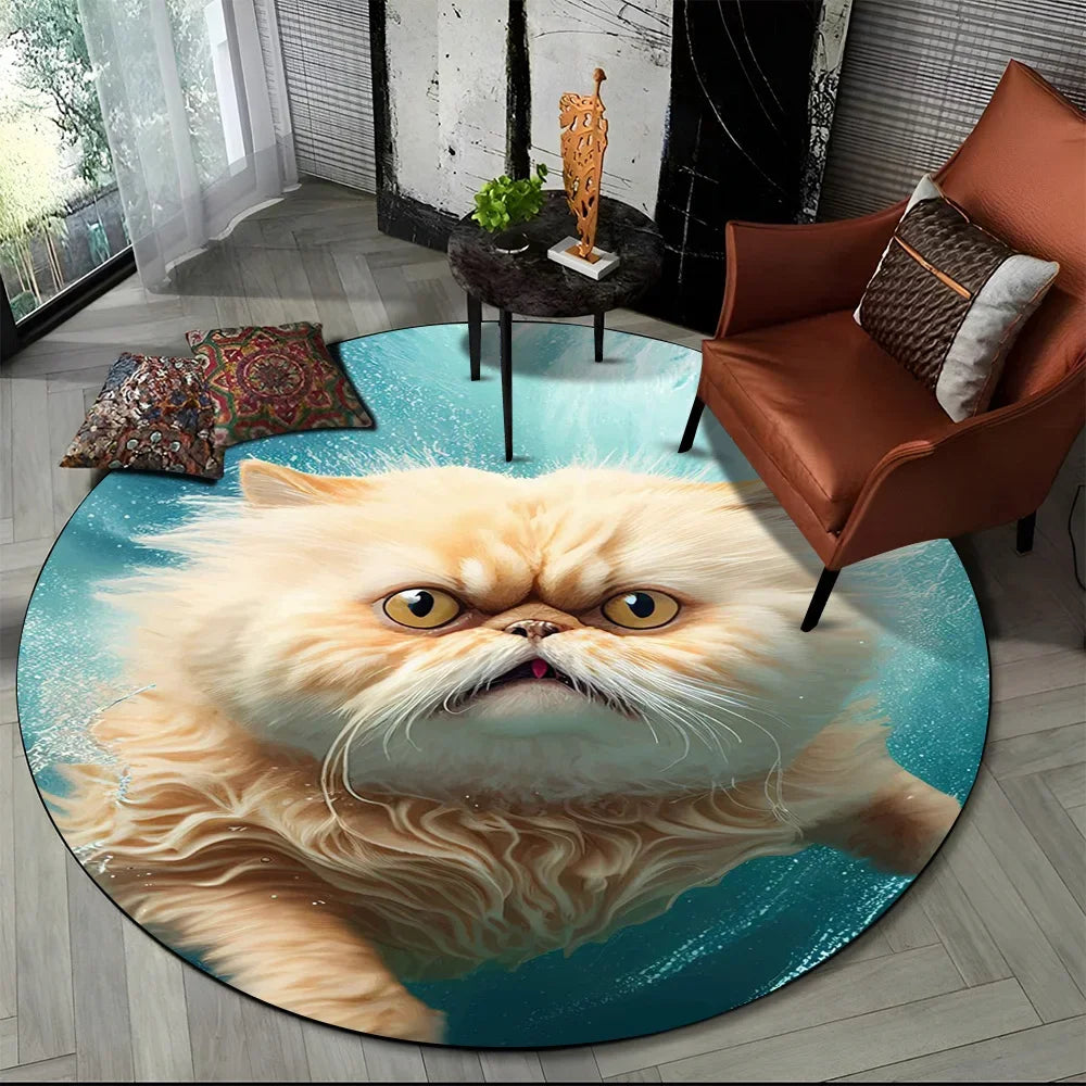 Alfombra redonda de dibujos animados con diseño de gato calicó, gato persa o Ragdoll, ideal para sala de estar, dormitorio o habitación infantil. También sirve como alfombra antideslizante para mascotas.