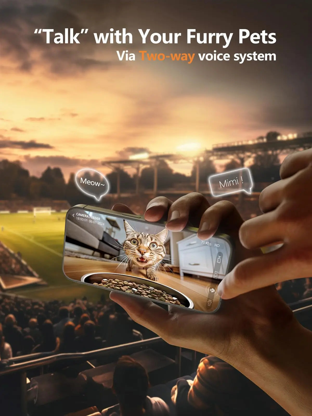 Dispensador automático de comida para gatos con cámara, control mediante la aplicación Tuya y conexión WiFi 2.4G/5G. Compatible con gatos y perros.