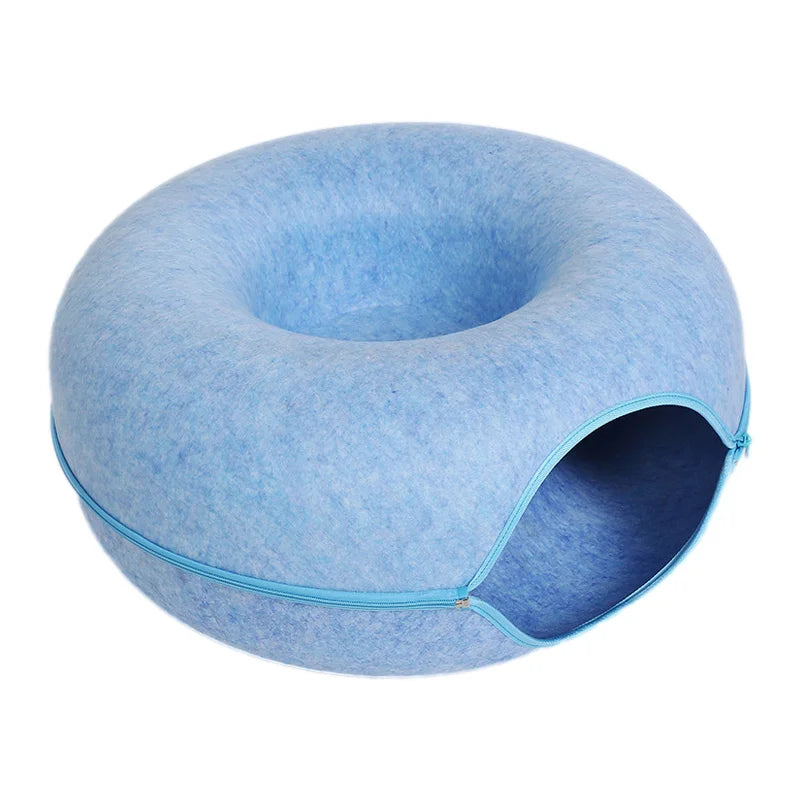 Cama para gatos con forma de donut para 2 gatos, túnel para gatos, juguetes interactivos para gatitos, nido tipo cueva de conejo de fieltro natural